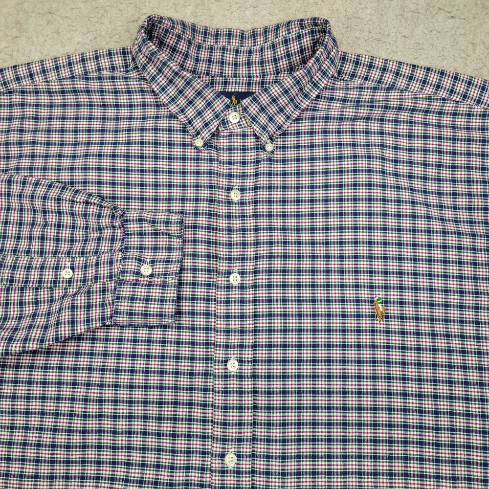 Ralph Lauren Shirt Mens 3XB Big Blue Plaid Long Sleeve Button Down Flesh Pony